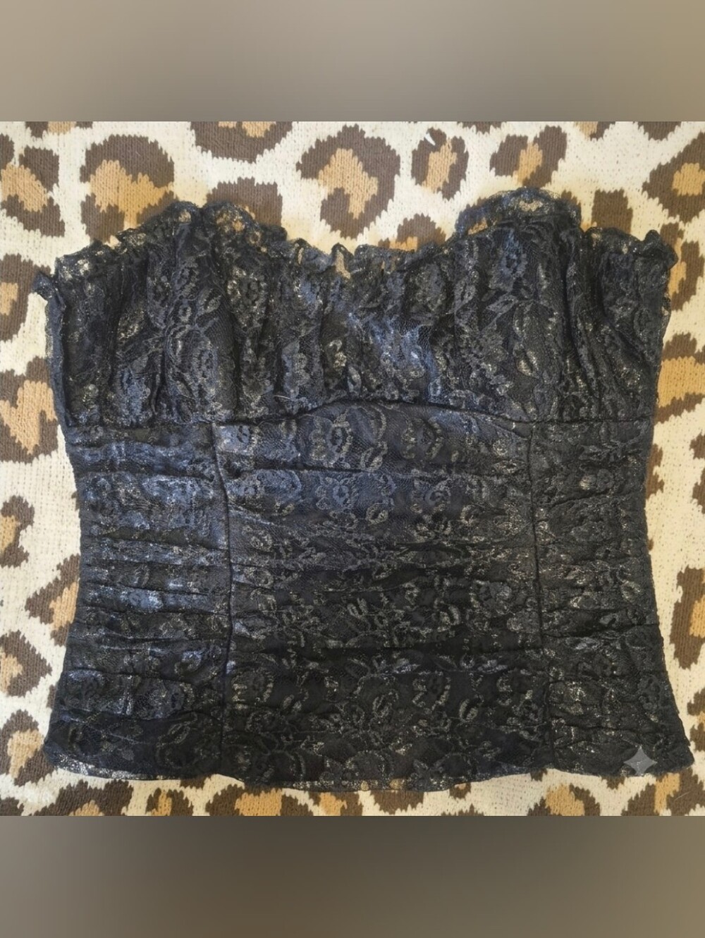 Betsey Johnson VINTAGE Black Floral Lace Corset Bustier Bodice w/Side Zipper 8